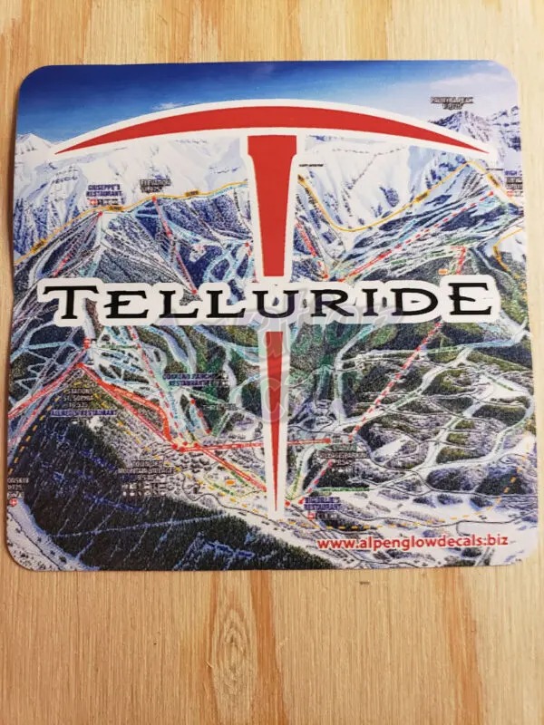 Telluride Ski Map sticker with ice pick 4"x4"