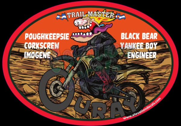 Off Road Dirt bike rider with list of trails around Ouray