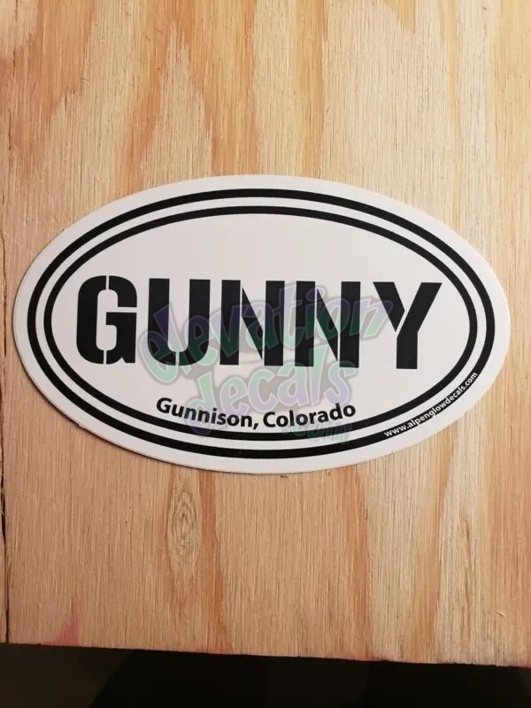 Gunny Gunnison Colorado black and white oval decal