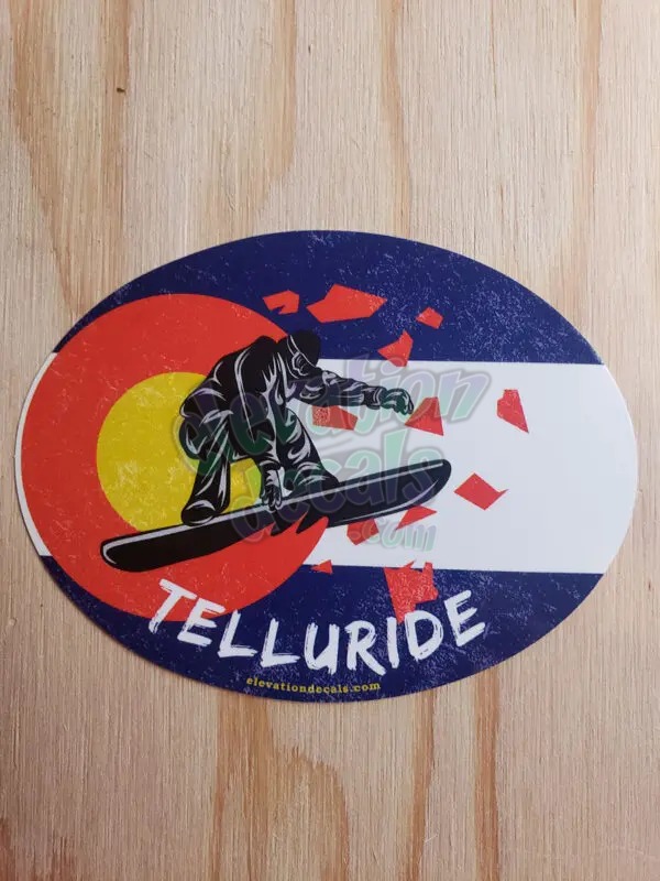 Snowboarder busting out of Colorado grunge flag